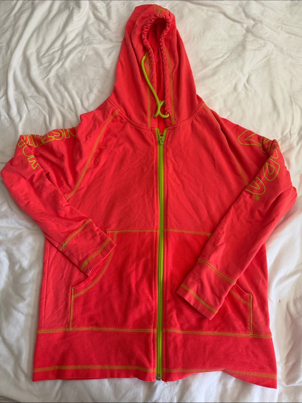 Zumba Fitness Coral and Neon Green Instructors Zip Up Hoodie